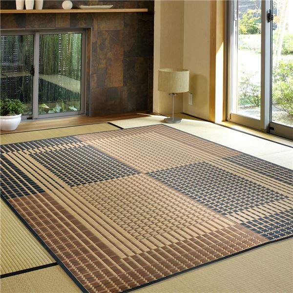 い草 ラグマット 絨毯 約191×191cm ベージュ 裏貼り 滑りにくい加工 日本製 縁：綿100％ 右京 うきょう リビング ダイニング【代引不可】