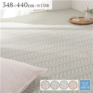 い草風 ラグ マット 10畳 約348×440cm ミントグリーン 洗える オールシーズン可 PP柄上敷 ヘリンボーン柄