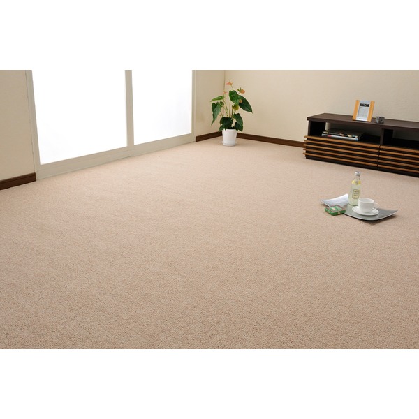 ラグマット 絨毯 江戸間 10畳 約352×440cm ベージュ 日本製 ウール100％ 防炎 防ダニ 抗菌 ホットカーペット可 オペラ【代引不可】