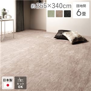 ラグ マット 絨毯 団地間6畳 約255×340cm ベージュ 日本製 フリーカット ホットカーペット対応 床暖房対応