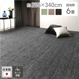 ラグ マット 絨毯 団地間6畳 約255×340cm ブラック 日本製 フリーカット ホットカーペット対応 床暖房対応