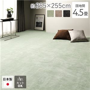 ラグ マット 絨毯 団地間4.5畳 約255×255cm グリーン 日本製 フリーカット ホットカーペット対応 床暖房対応