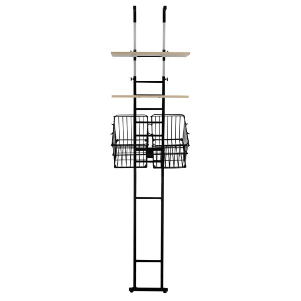 突っ張り式 洗濯機ラック/ランドリー収納 【棚2枚+バスケット2個 type ブラック】 幅55cm スチールフレーム 【組立品】【代引不可】