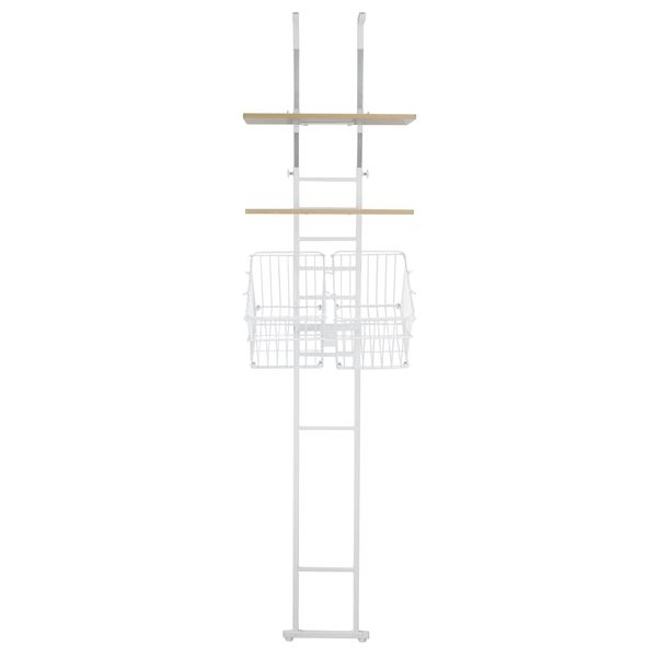 突っ張り式 洗濯機ラック/ランドリー収納 【棚2枚+バスケット2個 type ホワイト】 幅55cm スチールフレーム 【組立品】【代引不可】