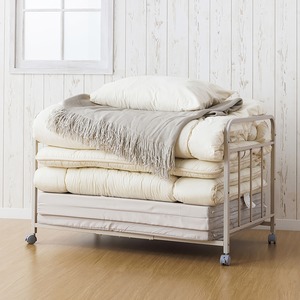 布団 収納ラック 1段 グレージュ キャスター付き 高さ調整可 寝具収納 オープンラック 押し入れ収納 寝室収納 組立品