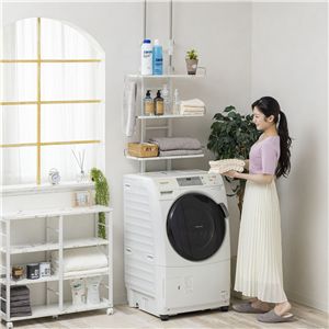 突っ張り 洗濯機ラック 幅59cm マーブル 大理石柄 スチールフレーム ランドリーラック ランドリー収納 洗濯用品 収納用品