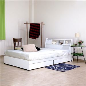 ベッド 日本製 ホワイト ダブル マットレスセット ポケットコイル 収納付き 引き出し付き 棚付き コンセント付き 照明付き フラップ テーブル付き ダブルベッド