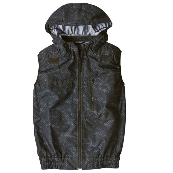 村上被服 HOOH ポリエステル製 フルハーネス対応冷感フードベスト V5559 カモフラブラック サイズ：6L 服単品 〔バッテリー・ファン・ケーブル別売〕