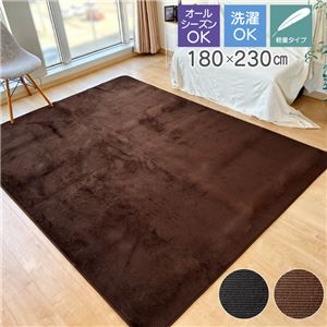 ラグ マット 絨毯 約180×230cm 3畳 ブラウン 軽量 洗える ウォッシャブル オールシーズン ストライプ柄