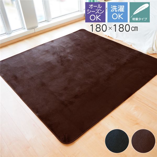 ラグマット約180×180cm 2帖 ブラウン 軽量 洗える ウォッシャブル オールシーズン シンプル ホットカーペット 床暖房対応【代引不可】