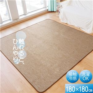 接触冷感 ラグ マット 約180×180cm 2帖 ブラウン 軽量 洗える ウォッシャブル 掃除簡単 COOL 霜降り