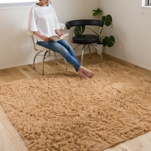 ロングパイル ラグマット／絨毯 【ベージュ 約3畳 約185cm×230cm】 洗える ホットカーペット 床暖房対応 『シュプレ』