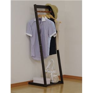 天然木 L型 ハンガーラック/コートハンガー 【ダークブラウン 幅：約50cm】 棚付き 木製 ロングコート可【代引不可】