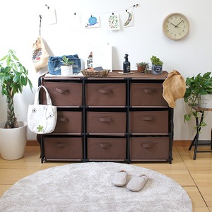 大容量 衣類収納チェスト/タンス 【ロータイプ 9杯】 幅113cm×奥行46cm×高さ76cm 折りたたみ可 ブラウン【代引不可】