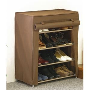 不織布カバー付き シューズラック/下駄箱 【4段】 幅60cm スチールフレーム 大容量 ロングブーツ収納可 ブラウン【代引不可】