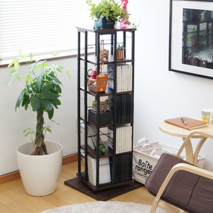 回転コミックラック/本棚 【5段】 幅40cm×奥行40cm×高さ111.5cm タワー型 スリム 大容量 約160冊収納可(コミック本) ブラウン【代引不可】