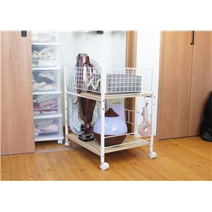 押入れ収納ワゴン/リビング収納 【幅44cm ホワイト】 スチール キャスター付き 組立品 〔リビング ダイニング〕