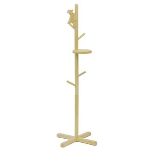 ポールハンガー 約幅44cm ナチュラル 天然木 キツツキモチーフ トレー付き インテリア家具 収納家具 寝室家具 組立品
