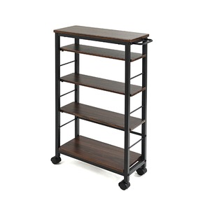 キッチン収納 約幅53×奥行20.5×高さ85cm ダークブラウン スチール キャスター付き スリム 収納ワゴン 収納家具 組立品
