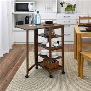 キッチンワゴン 片バタワゴン 約高さ85cm ブラウン 3段階 高さ調節可 キャスター付き キッチン収納 組立品