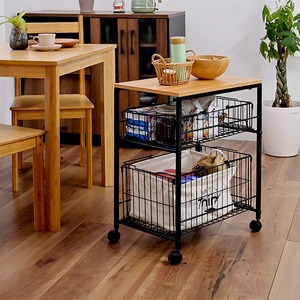 押入れ 収納ラック 2段 〔 バスケットサイズ 浅型 + 深型 〕 キャスター付き スリム 収納ワゴン 収納家具 組立式