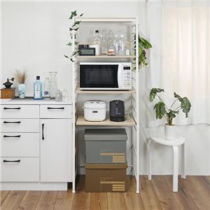 キッチンラック ペール収納タイプ 幅60cm ホワイト 高さ調節可 アジャスター付き キッチン収納 オープンラック 収納棚