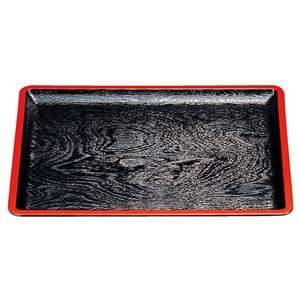 尺3 地木目長手盆/トレー 【黒天朱】 391×306×24mm 日本製 〔和食 レストラン 居酒屋 店舗 お店〕【代引不可】