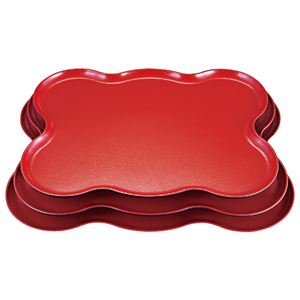 尺4 足付まゆ型トレー/おぼん 【朱乾漆タタキ】 427×317×39mm 日本製 〔和食 レストラン 店舗 お店〕【代引不可】