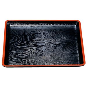 尺2 地木目角盆/トレー 【黒天朱】 370mm×370mm×27mm 日本製 〔和食 レストラン 居酒屋 店舗 お店〕【代引不可】