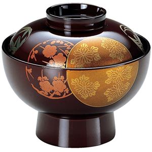 4.2寸 高仙才椀/お椀 【溜花丸 M】 直径119×高さ106(76)mm 日本製 〔和食 レストラン 店舗 お店〕【代引不可】