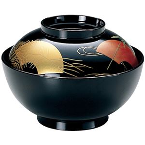 正4.5寸 雑煮椀/お椀 【黒扇面 木質】 直径136×高さ95(65)mm 日本製 〔和食 レストラン 店舗 お店〕【代引不可】