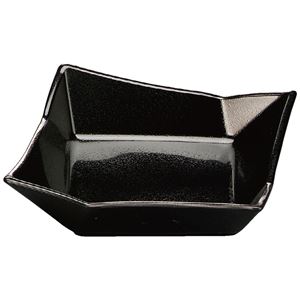 5.2寸 折紙鉢/和食器 【黒クリヤータタキ (浅) A】 165mm×160mm×50mm 日本製 〔和食 レストラン 店舗 お店〕【代引不可】