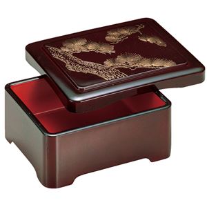 DX丼重/重箱 【溜沈金松(内朱) A】 182×152×80mm (149×120×45mm) 日本製 〔和食 レストラン 店舗 お店〕【代引不可】