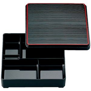 7寸 角千筋弁当/和食器 【黒天朱 A】 210×210×57mm 日本製 〔和食 レストラン 居酒屋 店舗 お店〕【代引不可】