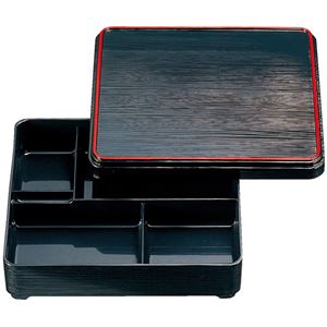 7寸 角ヘギ目弁当/和食器 【黒天朱 A】 210×210×57mm 日本製 〔和食 レストラン 居酒屋 店舗 お店〕【代引不可】