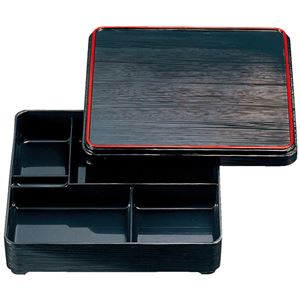 8寸 角ヘギ目弁当/和食器 【黒天朱 A】 240×240×60mm 日本製 〔和食 レストラン 居酒屋 店舗 お店〕【代引不可】