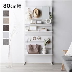 突っ張り ウォールラック 〔 80cm幅 ホワイト×ホワイト 〕 ミラー付き 壁面収納 棚 賃貸OK 組立品