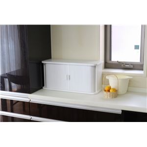 カウンター上 収納庫 ハイタイプ 約幅60cm ホワイト 木製 天然木 桐製 竹製ジャバラ扉式 キッチン収納 調味料収納 完成品