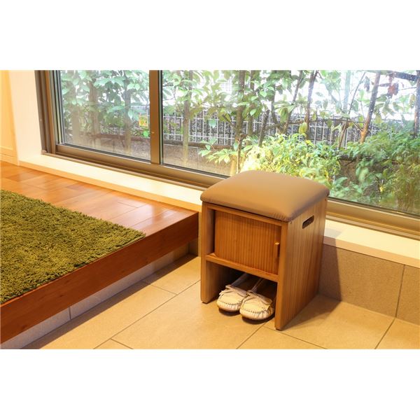 ジャバラ扉のスツールボックス ブラウン