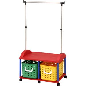 子供用 ハンガーラック/衣類収納 【2W型】 66×44.5×125cm 日本製 キャスター付き ステンレス巻きパイプ 〔リビング〕