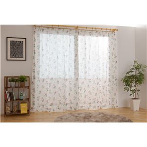 レースカーテン 幅100×丈133cm ローズ柄 2枚組 洗える アジャスターフック付き ルドゥーテ リビング ベッドルーム