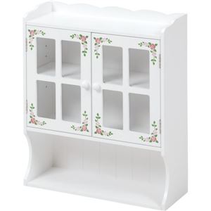 スパイスラック 調味料入れ 幅42cm ローズ柄 ホワイト 扉 高さ調節 可動棚付き 完成品 キッチン ダイニング