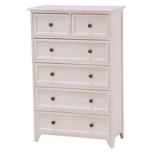 チェスト 収納棚 5段 幅60cm シャビーホワイト 木製 桐製 薄型 軽量 Rural ルーラル ワイドチェスト 完成品 リビング