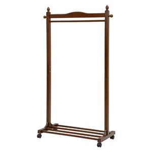 ハンガーラック 幅90×奥行40×高さ154cm ブラウン 木製 棚板 キャスター付き コートハンガー 組立式 ベッドルーム