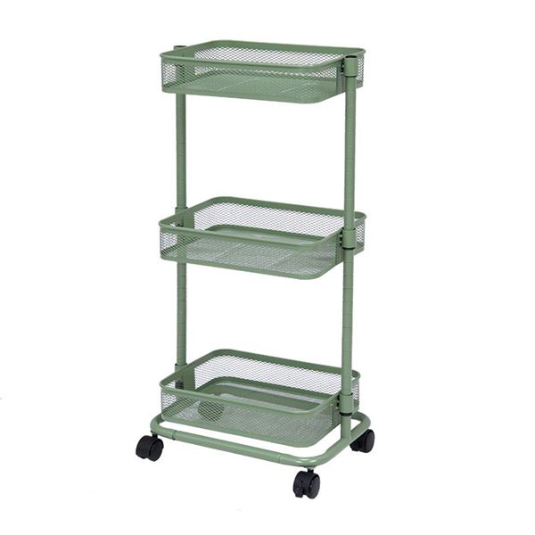 リビング収納 約幅38cm オリーブグリーン スチール キャスター付き 高さ調節可 トローリーワゴン 組立式 リビング ダイニング【代引不可】