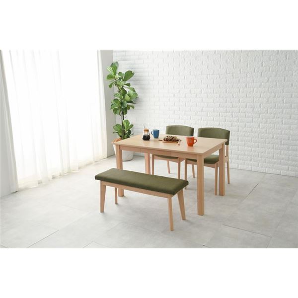 ダイニング 4点組 約幅120cm ナチュラル×オリーブグリーン ダイニングテーブル×1 チェア×2 ベンチ×1 引き出し2杯 組立品【代引不可】