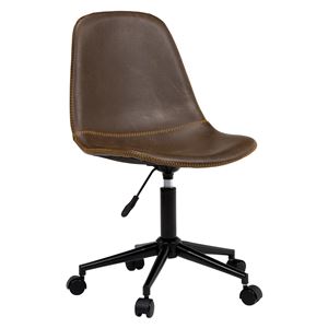 オフィスチェア デスクチェア 約幅55cm ダークブラウン 丸型 合皮 スチール キャスター付き 回転式 昇降チェア リビング
