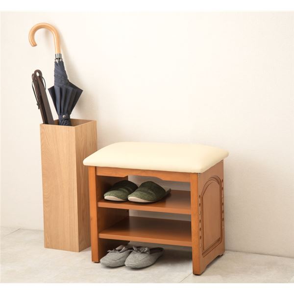 玄関ベンチ 玄関椅子 約幅41×奥行31×高さ43cm ライトブラウン 木製フレーム 合皮 組立品 リビング ダイニング 引っ越し【代引不可】