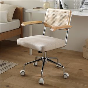 ラタン調 オフィスチェア 約幅58cm 肘付き キャスター付 回転式 ガス圧 昇降式 ロッキング機能 スチールフレーム デスクチェア