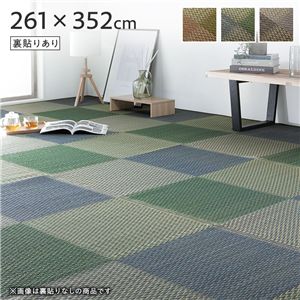 い草 花ござ ラグ マット 〔 6畳 格子柄 市松柄 ブルー 江戸間6畳 約261×352cm 裏貼りあり 〕 裏：不織布 抗菌 防臭 調湿